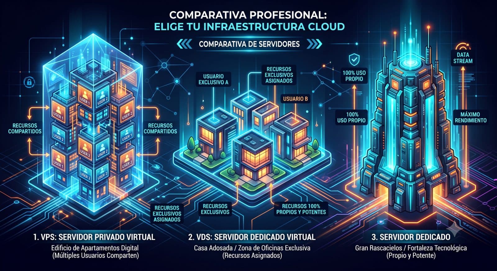 VPS vs VDS vs Servidor Dedicado: comparación técnica para desarrolladores