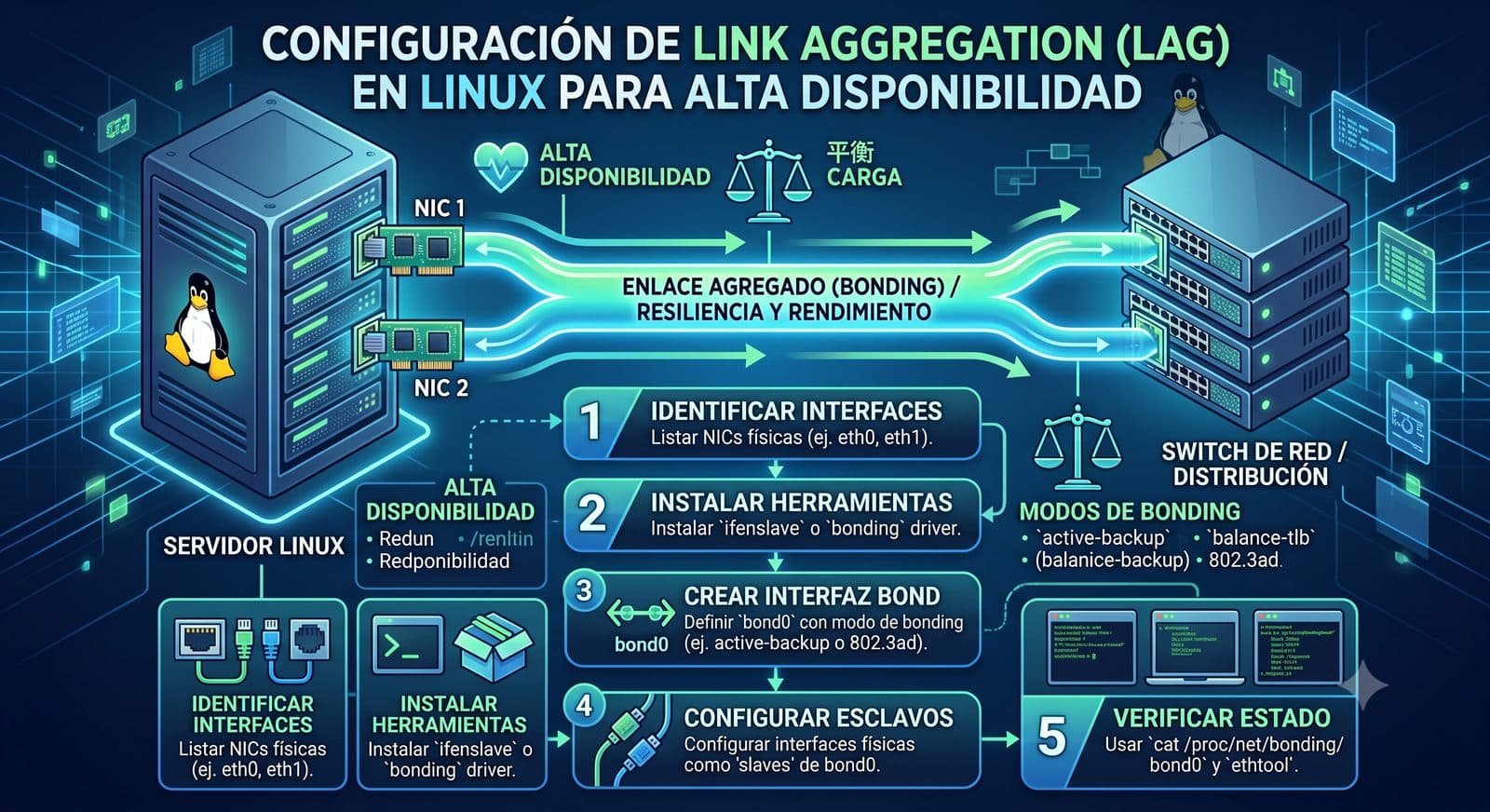 Cómo Configurar Link Aggregation (LAG) en un Servidor Linux para Alta Disponibilidad